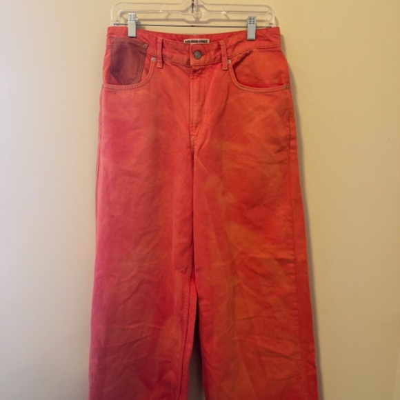 NWT FREE PEPOLE WATERFALLS BAGGY WIDE LEG DENIM JEANS - SIZE 27S - OKLAHOMA SUN - Picture 6 of 11